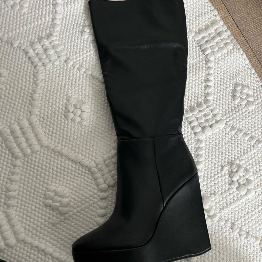 Steve Madden Black Over the Knee Wedge Boots